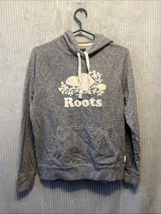 Roots Sweaters - Roots  Heather Gray Zip-Up Hoodie with White Beaver Logo Medium